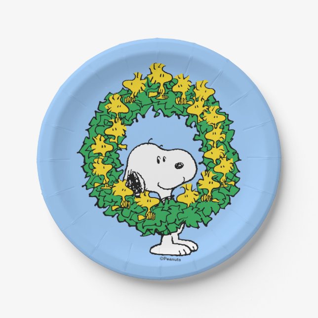 Peanuts | Snoopy & Woodstock Christmas Wreath Paper Plates (Front)