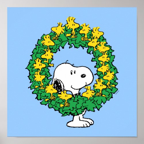 Peanuts  Snoopy  Woodstock Christmas Wreath Poster