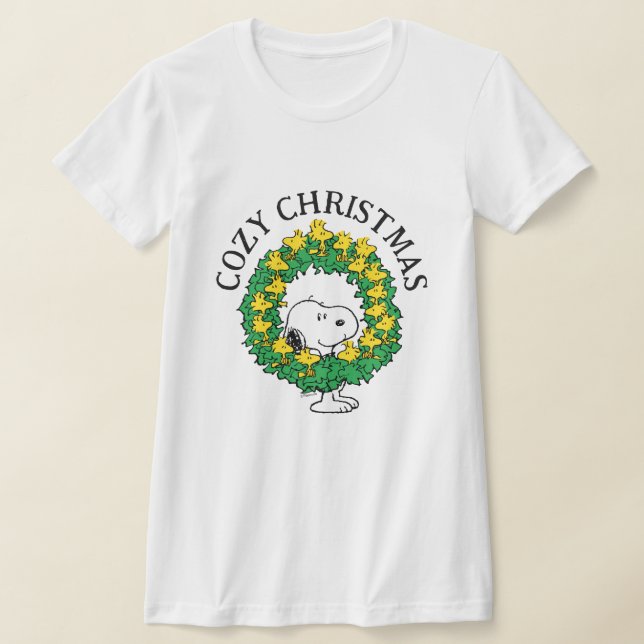 Peanuts | Snoopy & Woodstock Christmas Wreath T-Shirt (Laydown)