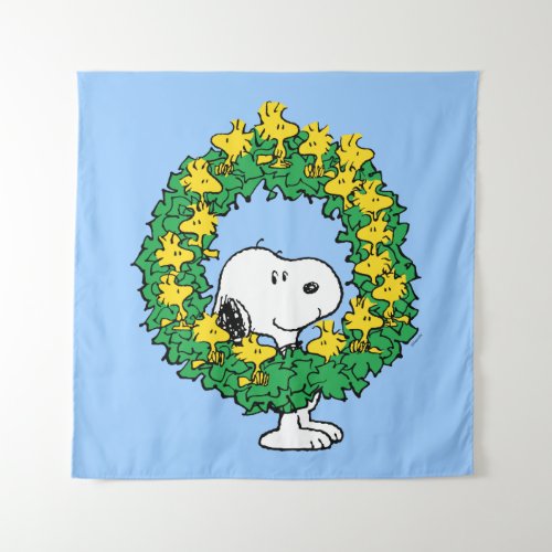 Peanuts  Snoopy  Woodstock Christmas Wreath Tapestry