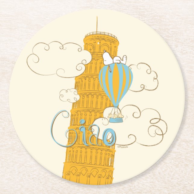 Peanuts | Snoopy & Woodstock Ciao Round Paper Coaster (Front)