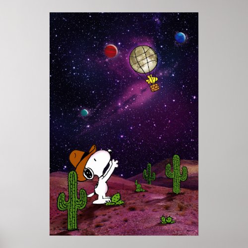 Peanuts  Snoopy  Woodstock Cowboy Basketball Poster