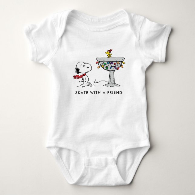 Peanuts | Snoopy & Woodstock Decorated Bird Bath Baby Bodysuit (Front)