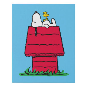 Peanuts   Snoopy & Woodstock Doghouse Faux Canvas Print
