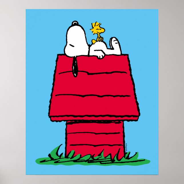 Peanuts | Snoopy & Woodstock Doghouse Poster | Zazzle