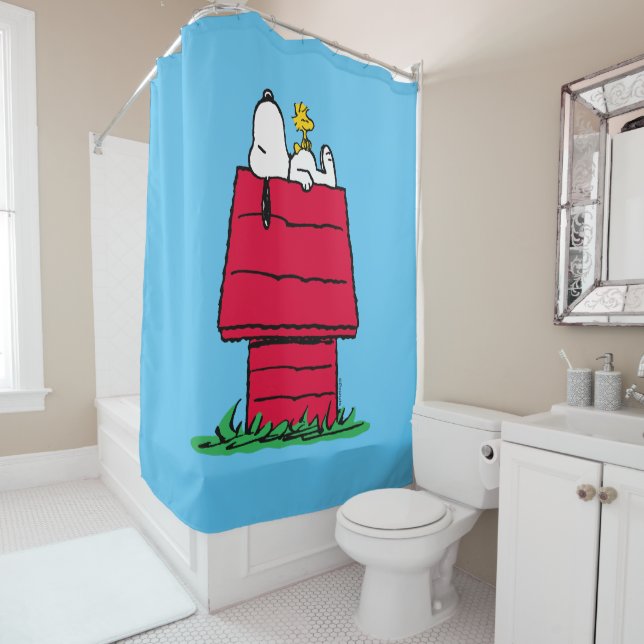 Peanuts | Snoopy & Woodstock Doghouse Shower Curtain (In Situ)