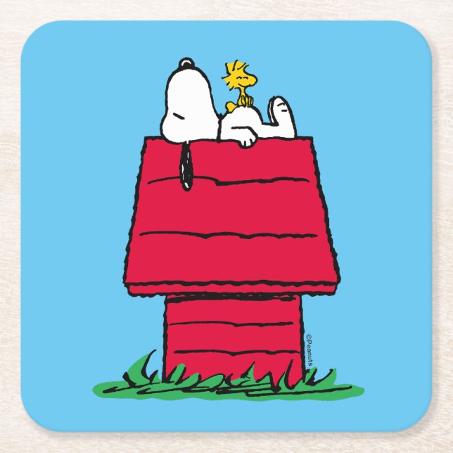 Peanuts | Snoopy & Woodstock Doghouse Square Paper Coaster (Front)
