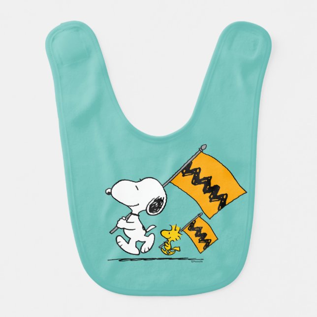 Peanuts | Snoopy & Woodstock Flags Baby Bib (Front)