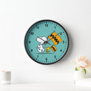 Peanuts Snoopy & Woodstock Flags Clock