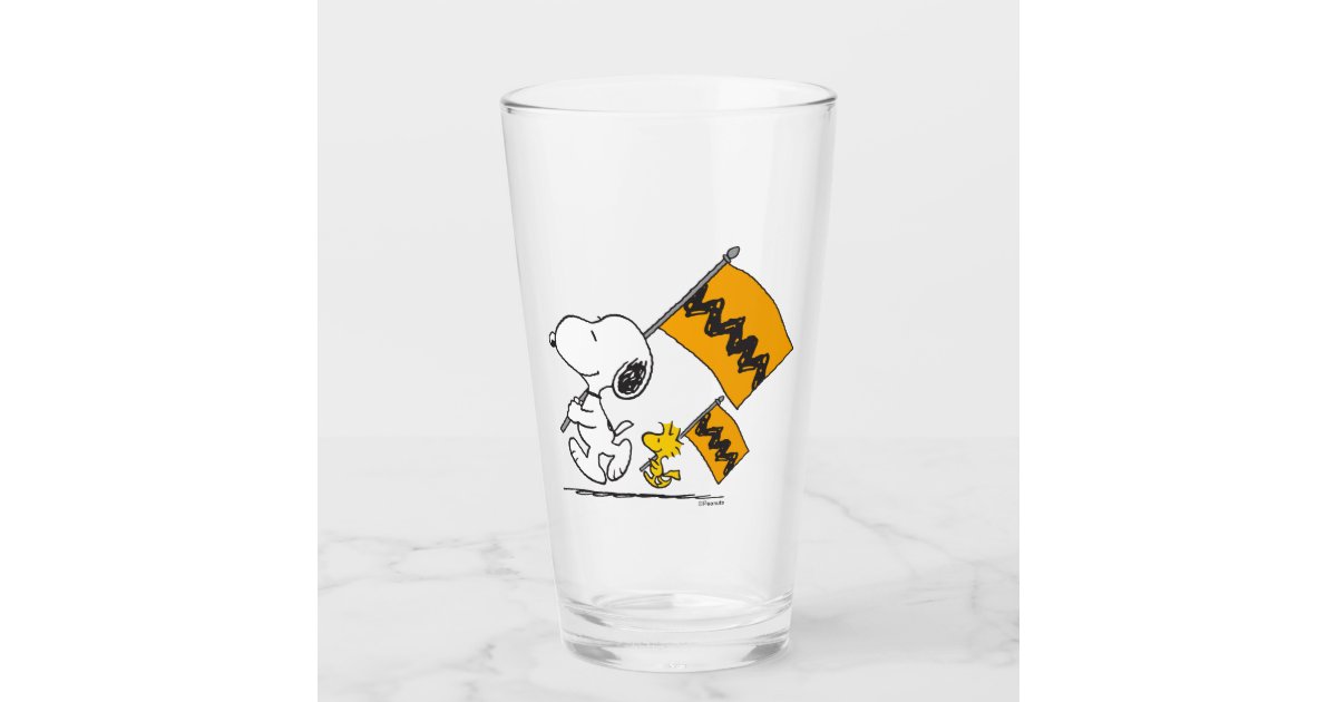 Peanuts | Snoopy & Woodstock Flags Glass | Zazzle