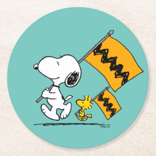 Peanuts Snoopy & Woodstock Flags Round Paper Coaster
