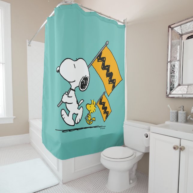 Peanuts | Snoopy & Woodstock Flags Shower Curtain (In Situ)