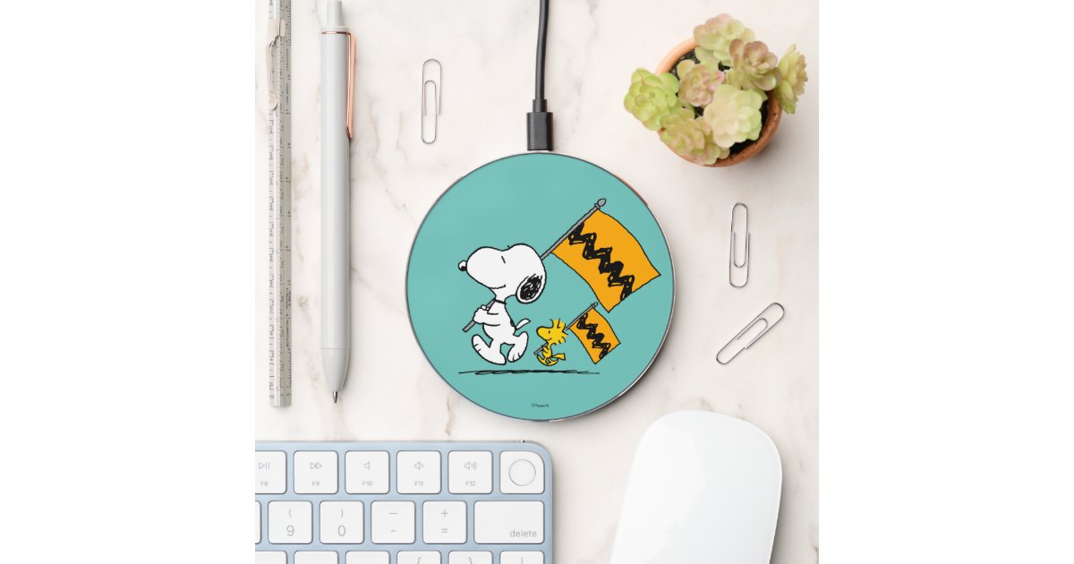 Peanuts | Snoopy & Woodstock Flags Wireless Charger | Zazzle