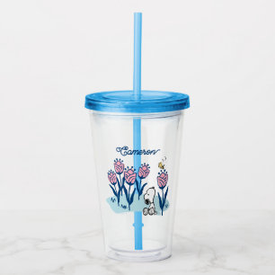 Peanuts Snoopy & Woodstock Flower Add Your Name Acrylic Tumbler