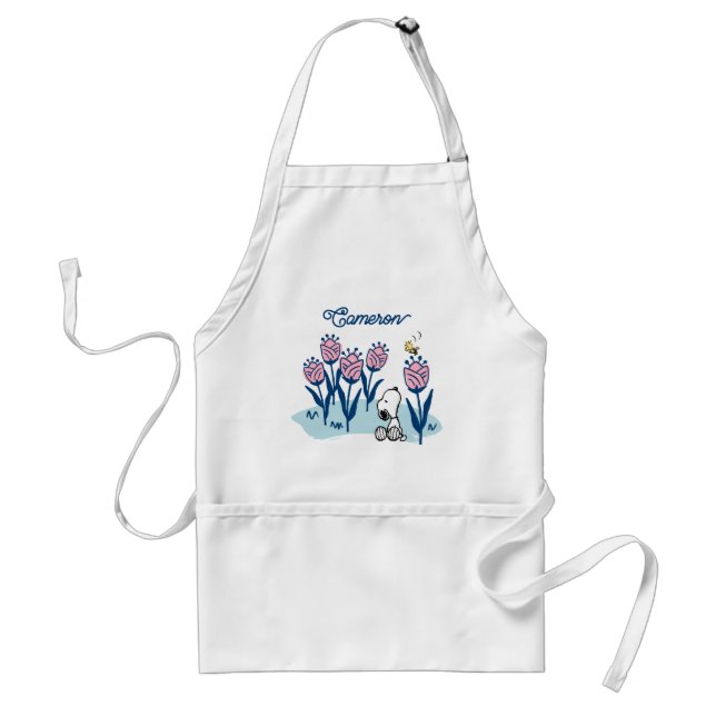 Peanuts Snoopy & Woodstock Flower | Add Your Name Adult Apron (Front)