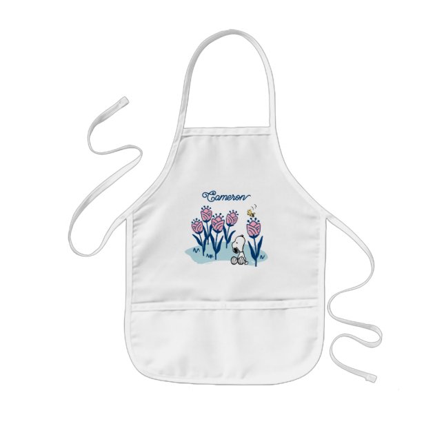 Peanuts Snoopy & Woodstock Flower | Add Your Name Kids' Apron (Front)