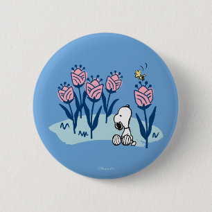 Peanuts Snoopy & Woodstock Flower Garden Button