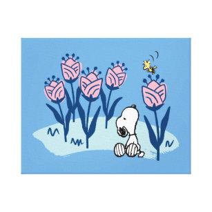 Peanuts   Snoopy & Woodstock Flower Garden Canvas Print