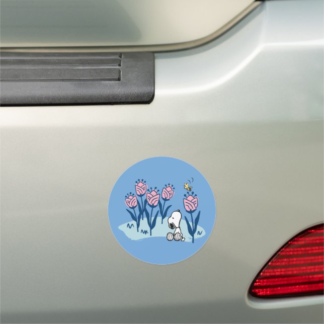 Peanuts | Snoopy & Woodstock Flower Garden Car Magnet (In Situ)