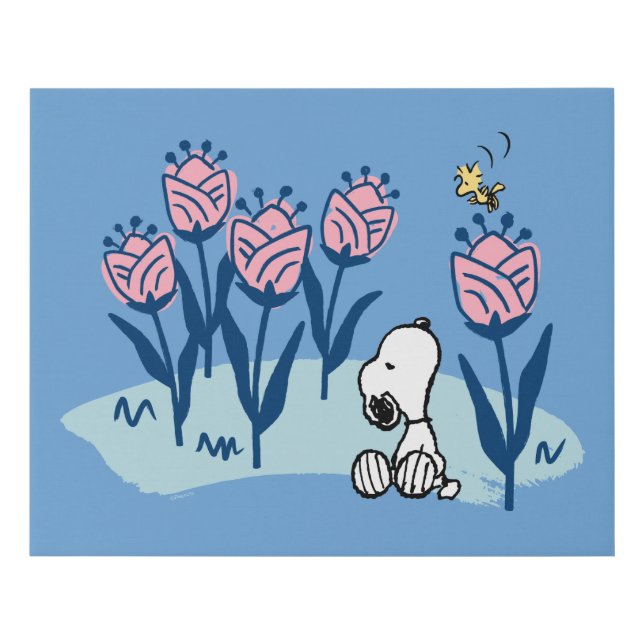 Peanuts | Snoopy & Woodstock Flower Garden Faux Canvas Print (Front)