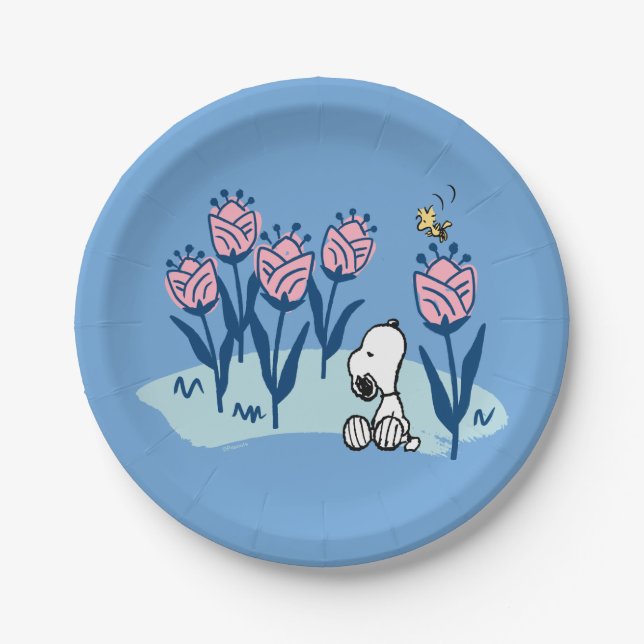 Peanuts | Snoopy & Woodstock Flower Garden Paper Plates (Front)