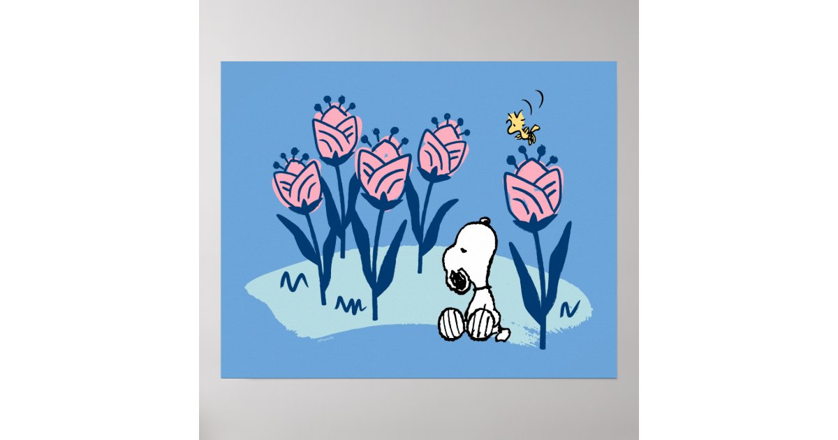 Peanuts | Snoopy & Woodstock Flower Garden Poster | Zazzle