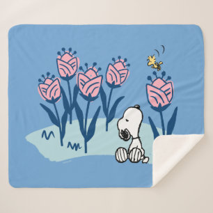 Peanuts Snoopy & Woodstock Flower Garden Sherpa Blanket