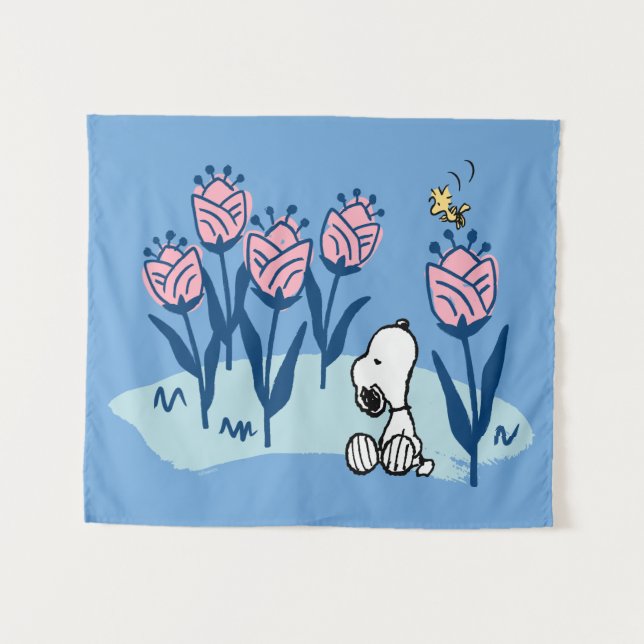 Peanuts | Snoopy & Woodstock Flower Garden Tapestry (Front (Horizontal))