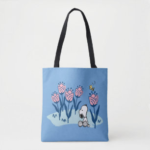Peanuts Snoopy & Woodstock Flower Garden Tote Bag