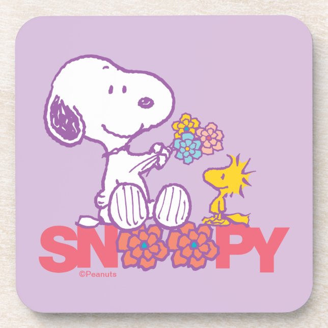 Peanuts | Snoopy & Woodstock Flowers Beverage Coaster (Front)