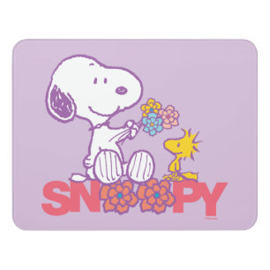 Peanuts Snoopy & Woodstock Flowers Door Sign