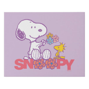 Peanuts Snoopy & Woodstock Flowers Faux Canvas Print