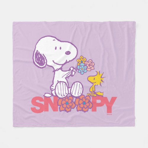 Peanuts  Snoopy  Woodstock Flowers Fleece Blanket