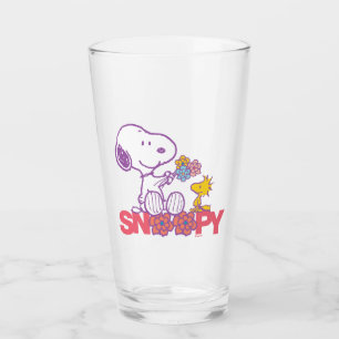 Peanuts Snoopy & Woodstock Flowers Glass