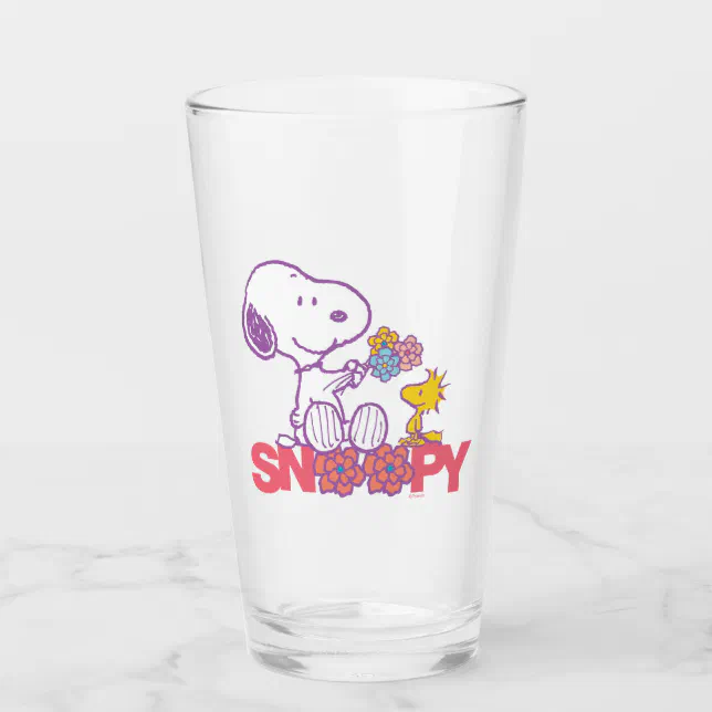 Peanuts | Snoopy & Woodstock Flowers Glass | Zazzle