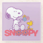 Peanuts | Snoopy & Woodstock Flowers Glass Coaster<br><div class="desc">Check out this fun Peanuts design featuring Snoopy and Woodstock.</div>