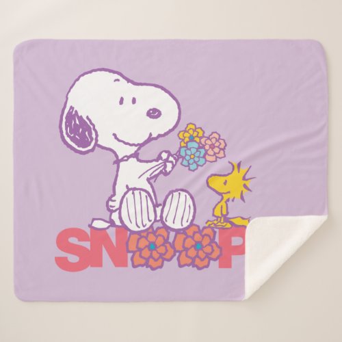 Peanuts  Snoopy  Woodstock Flowers Sherpa Blanket
