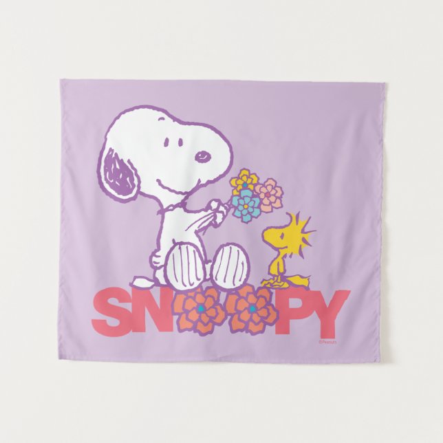 Peanuts | Snoopy & Woodstock Flowers Tapestry (Front (Horizontal))