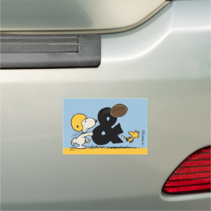 Peanuts Snoopy & Woodstock Football Car Magnet