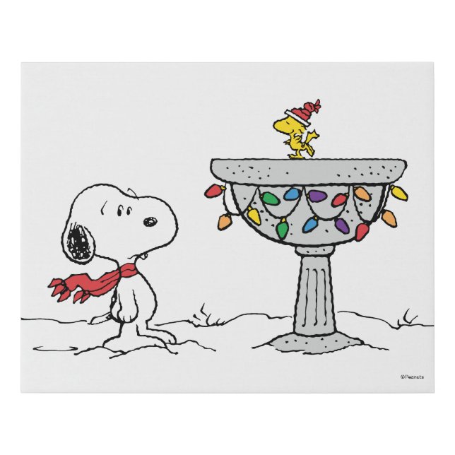 Peanuts | Snoopy & Woodstock Frozen Birdbath Faux Canvas Print (Front)