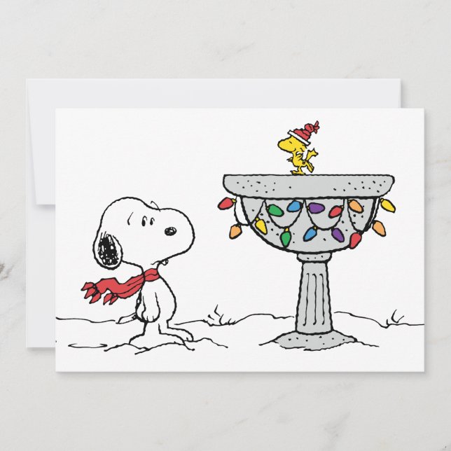 Peanuts | Snoopy & Woodstock Frozen Birdbath Holiday Card (Front)