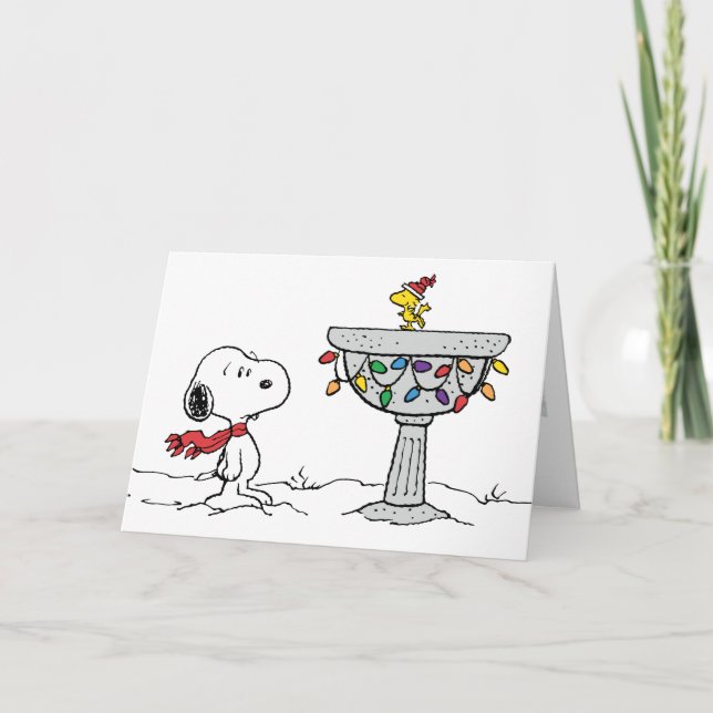 Peanuts | Snoopy & Woodstock Frozen Birdbath Holiday Card (Front)