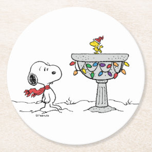 Peanuts | Snoopy & Woodstock Frozen Birdbath Round Paper Coaster