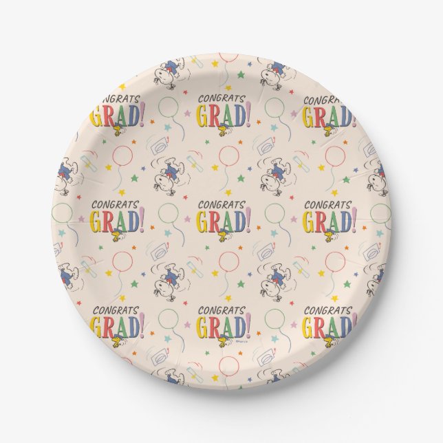 Peanuts Snoopy Woodstock Graduation Paper Plates (Front)