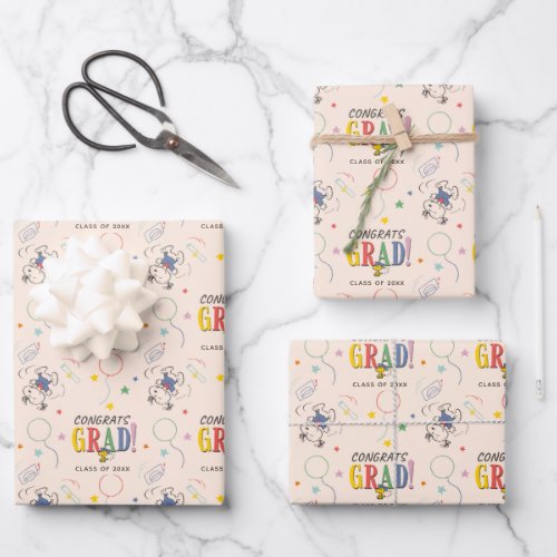 Peanuts Snoopy Woodstock Graduation Wrapping Paper Sheets