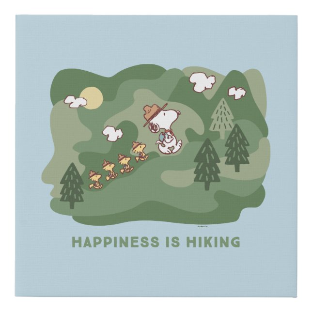 Peanuts | Snoopy & Woodstock Happiness is Hiking Faux Canvas Print (Front)