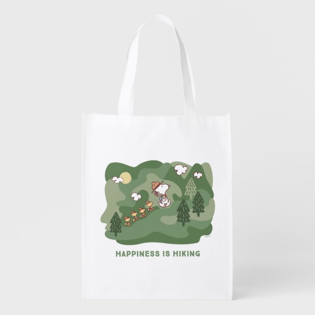 Peanuts | Snoopy & Woodstock Happiness is Hiking Grocery Bag (Front)