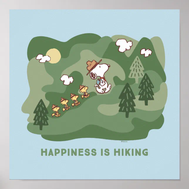 Peanuts | Snoopy & Woodstock Happiness is Hiking Poster | Zazzle