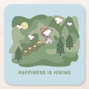 Peanuts   Snoopy & Woodstock Happiness is Hiking Square Paper Coaster