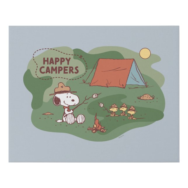 Peanuts | Snoopy & Woodstock Happy Campers 2 Faux Canvas Print (Front)